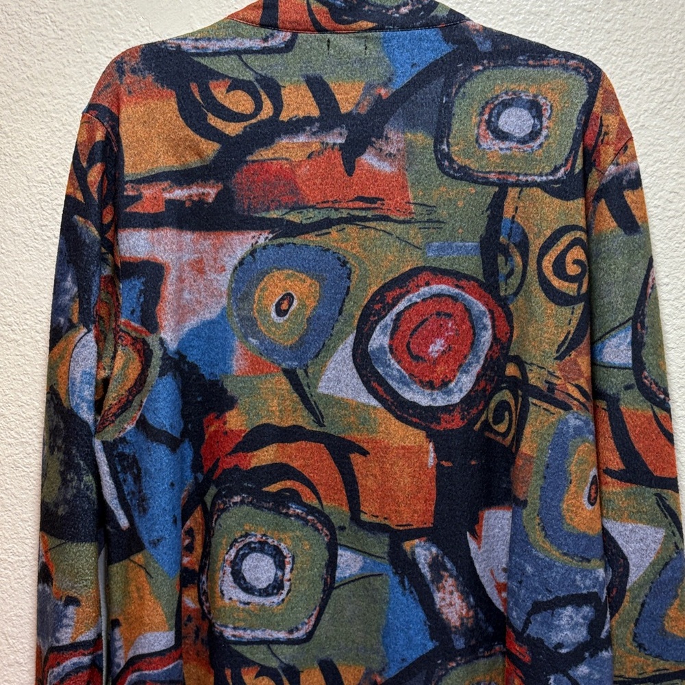 Abstract Print Zip-Front Varsity Jacket - Multicolor - Picture 7 of 11